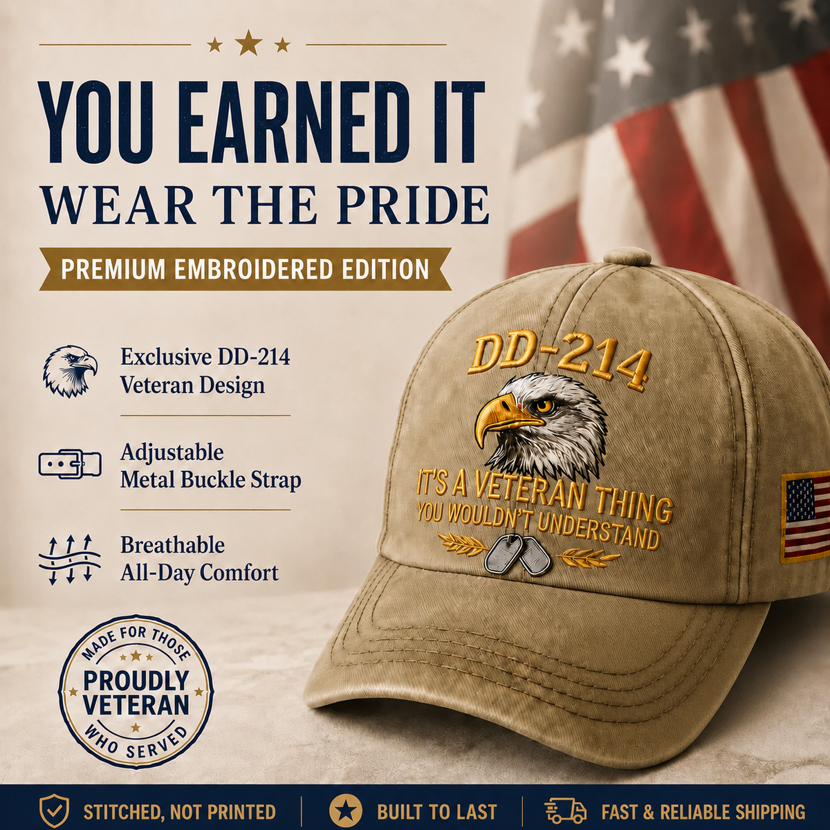 DD-214 Veteran 3D Embroidered Cap - “IT'S A VETERAN THING YOU WOULDN'T UNDERSTAND”🎁